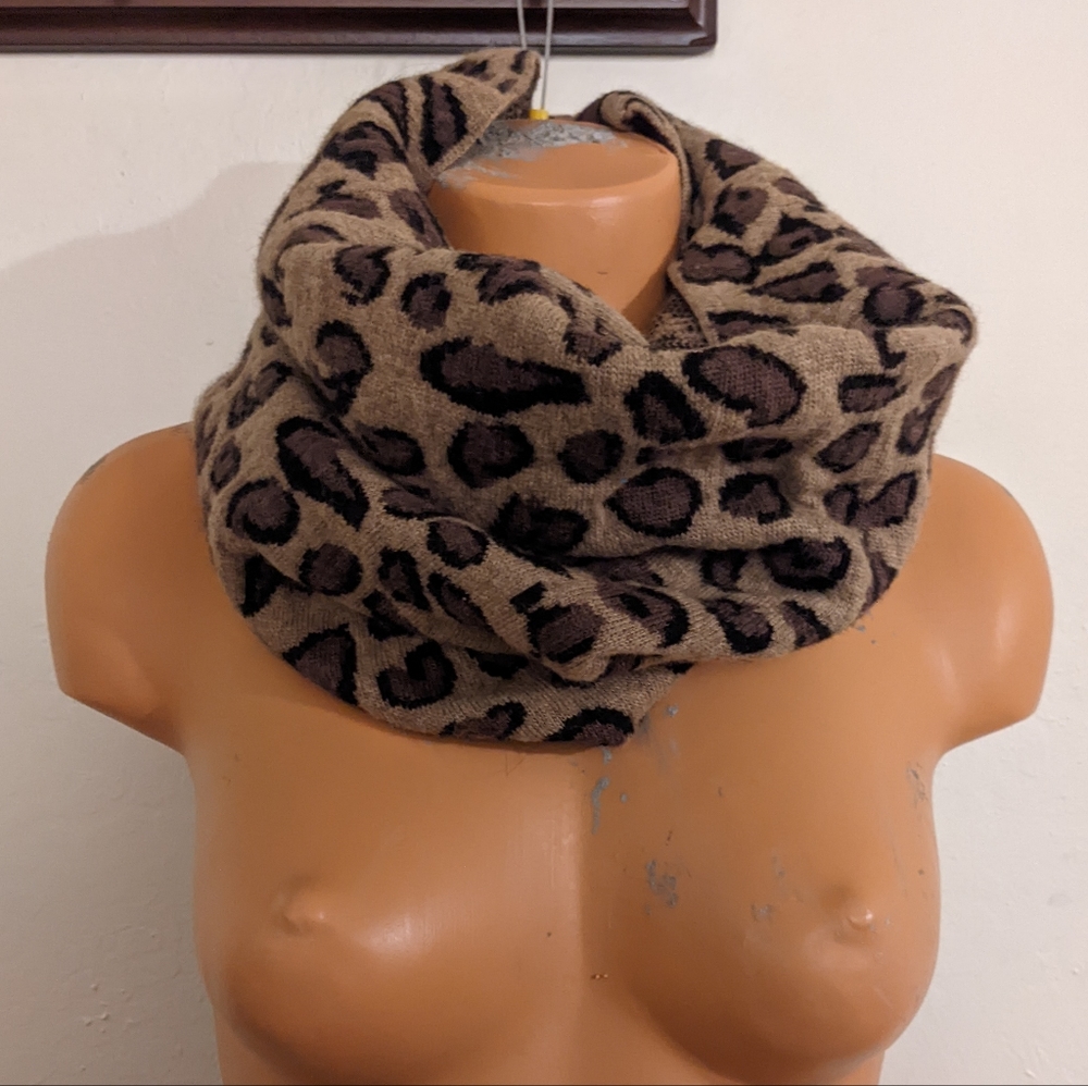 Angora, cashmere, wool blend leopard thick infinity scarf